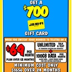 $700 Gift Card on Telstra 100GB/Month $69/Month 24-Month BYO Mobile Plan (Port-in Customers, in-Store or Callback) @ JB Hi-Fi
