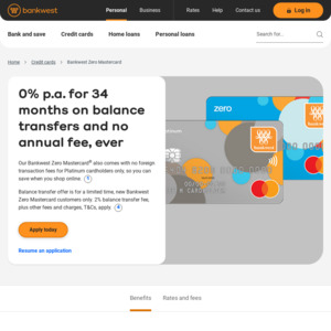 Bankwest Zero Platinum Mastercard: No Annual Fee, Complimentary Overseas Travel Insurance, No Foreign Transactions Fee