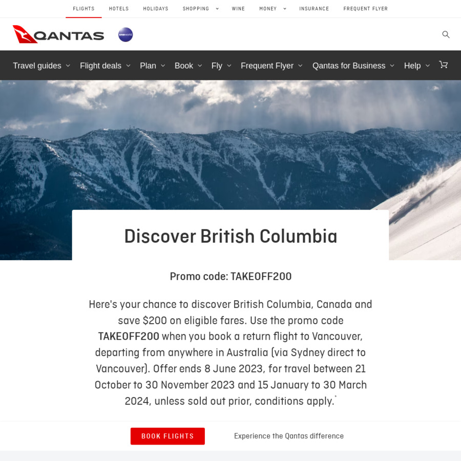 200 off Qantas Return Flights to Vancouver (Fly 21 Oct 30 Nov 2023