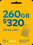 Optus 365 Days Prepaid SIM 260GB for $220 ($320 Ongoing, 180GB from 4th Year) @ Optus