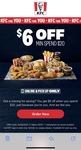 $6 off Min Spend $20 (Pickup Only) @ KFC App or Online