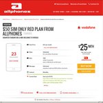 [Removed from website] Vodafone Red $50 SIM only — half price for 6mths via Allphones