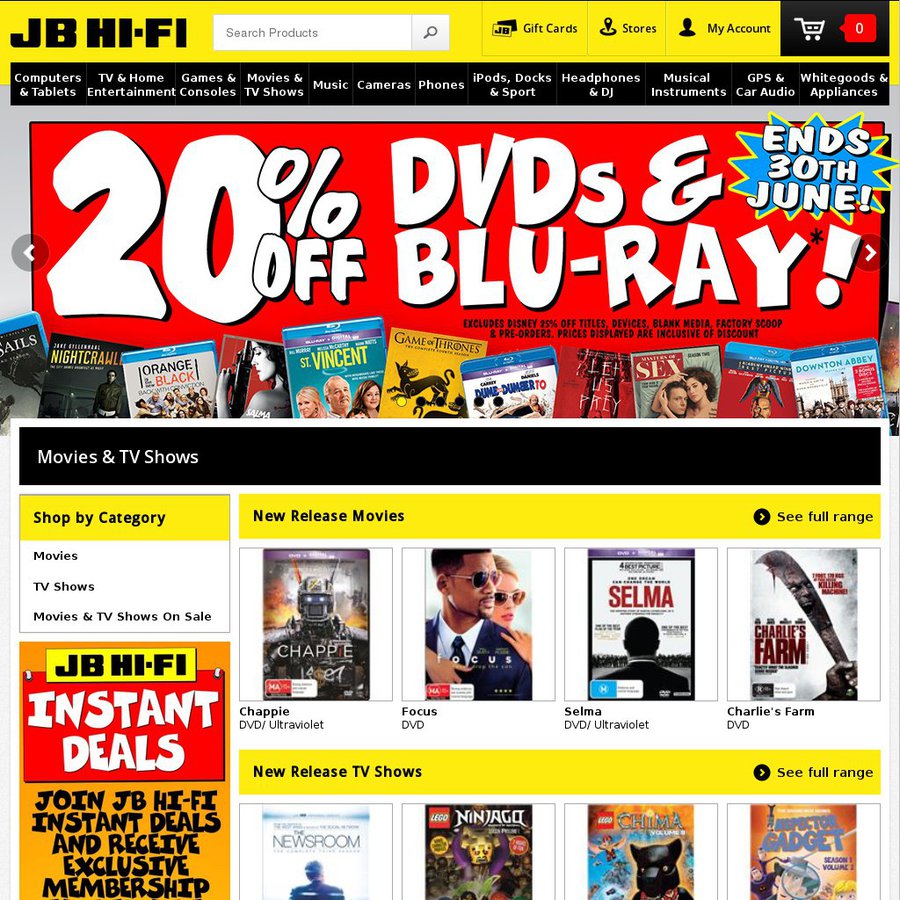 20% off DVD's & Blu-Rays @ JB Hi-Fi. Ends 30th June - OzBargain