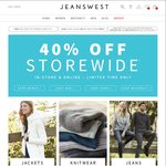 Jeanswest 40% off Storewide (Excludes Clearance & Outlet Stores)