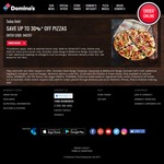 30% off Domino's Pizza Online (Excludes Value Range, Hawaiian, Favourites & Melbourne Range, Half N Half)