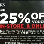 25% off Sitewide On Full Priced Items - Online and Instore @ Repco Friday 30th November
