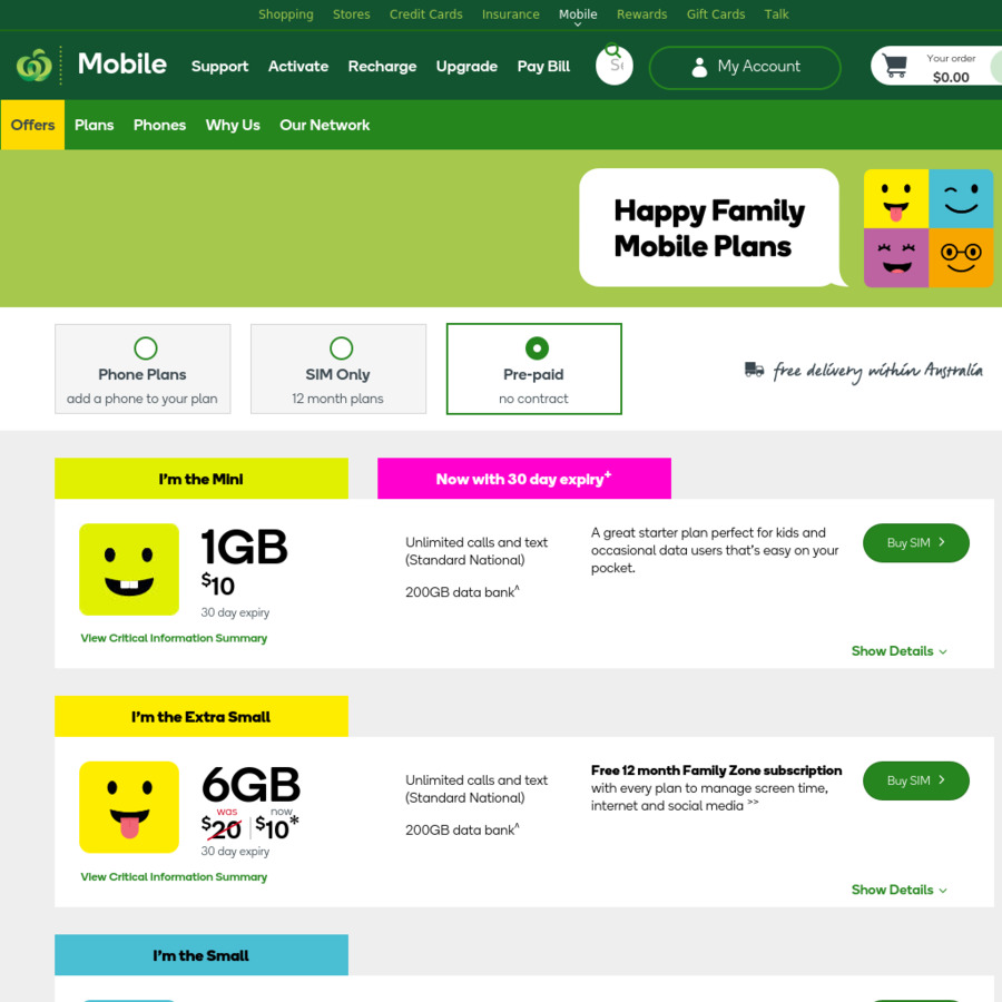 Woolworths Mobile Prepaid 6 Month Expiry: 12GB Data, Unlim Calls/Text