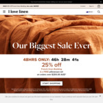 25% off French Linen Bedding on $200 or over Spend + Free Pillowcase Set @ I Love Linen