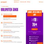 amaysim $30 Prepaid Unlimited Plan 30GB - Bonus 40GB & $10 for the First Month