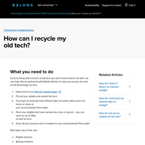 Free e-Parcel Label & Postage for Recycling Old Technology Products @ Belong & Mobile Muster