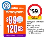 amaysim 90 Days 120GB Prepaid Starter Pack with Unlimited Call & Text to 42 Countries - $59 (Was $99) @ Coles