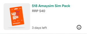 amaysim $40 80GB Prepaid SIM Plan (28-Day Expiry) for $18 @ 7-Eleven via App