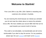 $60 Credit for New Customers in Second Month @ Starlink