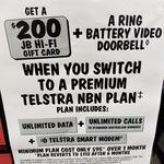 Telstra nbn FTTP/HFC 500/50 $95/M for 6 Months, Bonus $200 JB Hi-Fi Gift Card & Ring Battery Video Doorbell @ JB Hi-Fi In-store