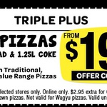 Domino's - Any 3 Pizzas + Garlic Bread + 1.25lt Coke $19.95 Pick up until 25th March