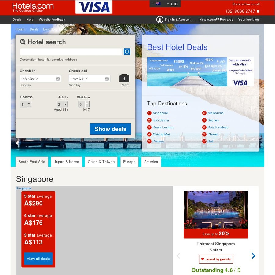 8% off ALL hotels at HOTELS.com When Buying with a Visa - OzBargain