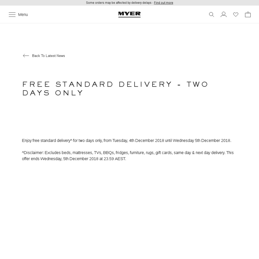 Free Standard Delivery Myer OzBargain