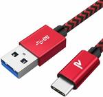 RAMPOW USB 3.0 Certified Ultra-Durable USB-C Cable (1M/Red & Black) $6.50 + Delivery ($0 with Prime/ $39 Spend) @ Rampow Amazon