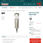 Click - Fusion Solar Bollard Light $3 (Was $6.90), Stainless Steel Mini Solar Bollard LED Light $1 (Was $2) @ Bunnings