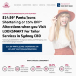[NSW] 15% off Clothing Alterations or $14.99 Standard Pants/Jeans Shortening @ Looksmart Alterations, Sydney CBD