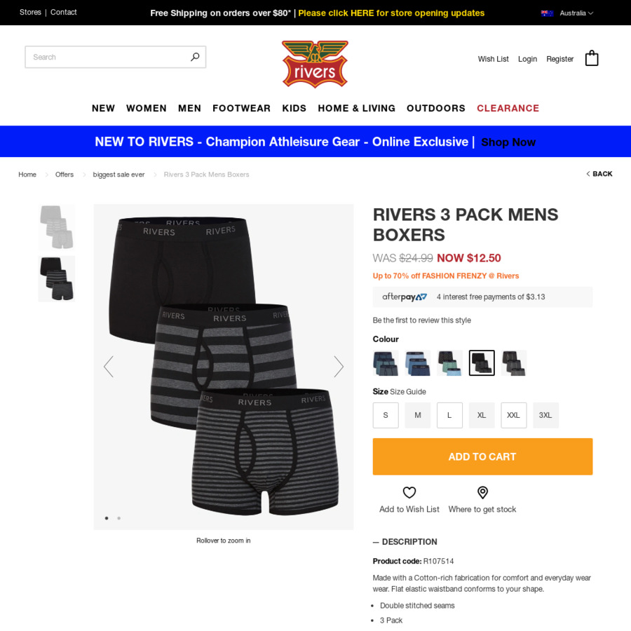 3pk Rivers Men's Boxers $12.50 @ Rivers - OzBargain