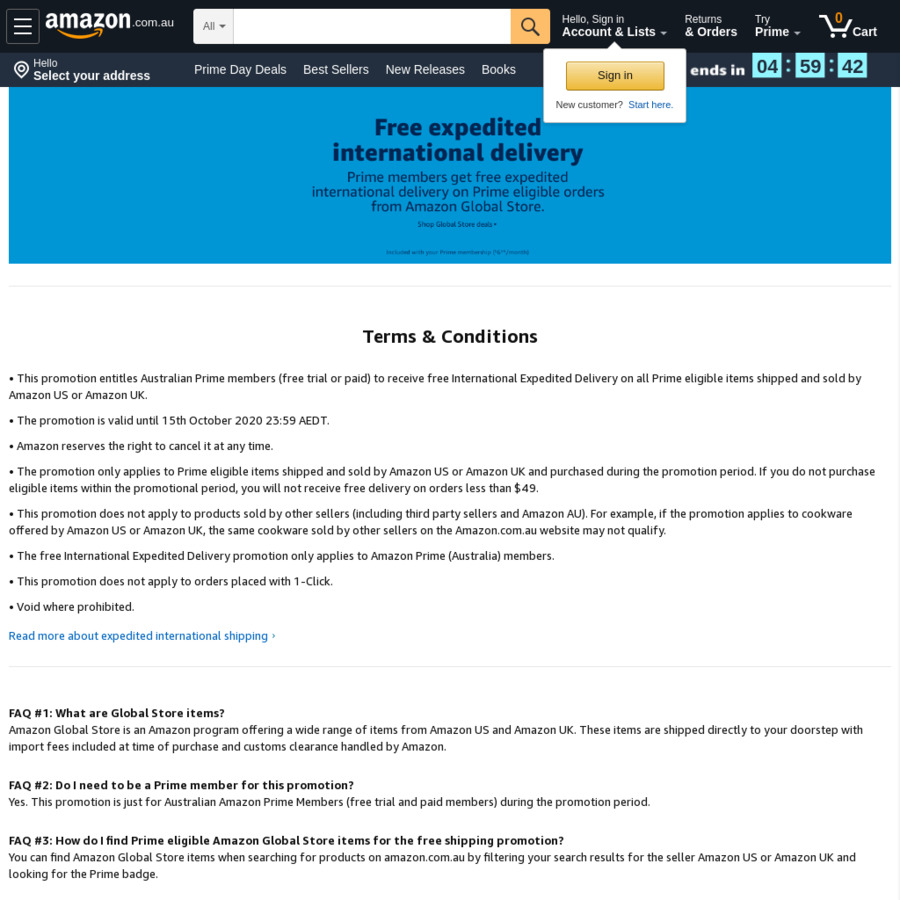 [Prime] 0 International Expedited Delivery on Prime Eligible Items