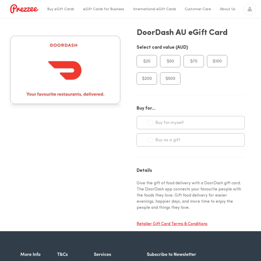 10% off $50 Doordash eGift Card @ Prezzee - OzBargain