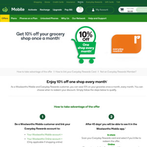 10% off In-Store Grocery Shops Once a Month ($50 Discount Cap) @ Woolworths (For Insurance / Money / Mobile Customers)