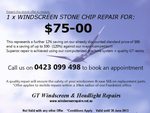 Windscreen Stone Chip Repair $75 (Normally $88) Frankston/Bayside Area VIC