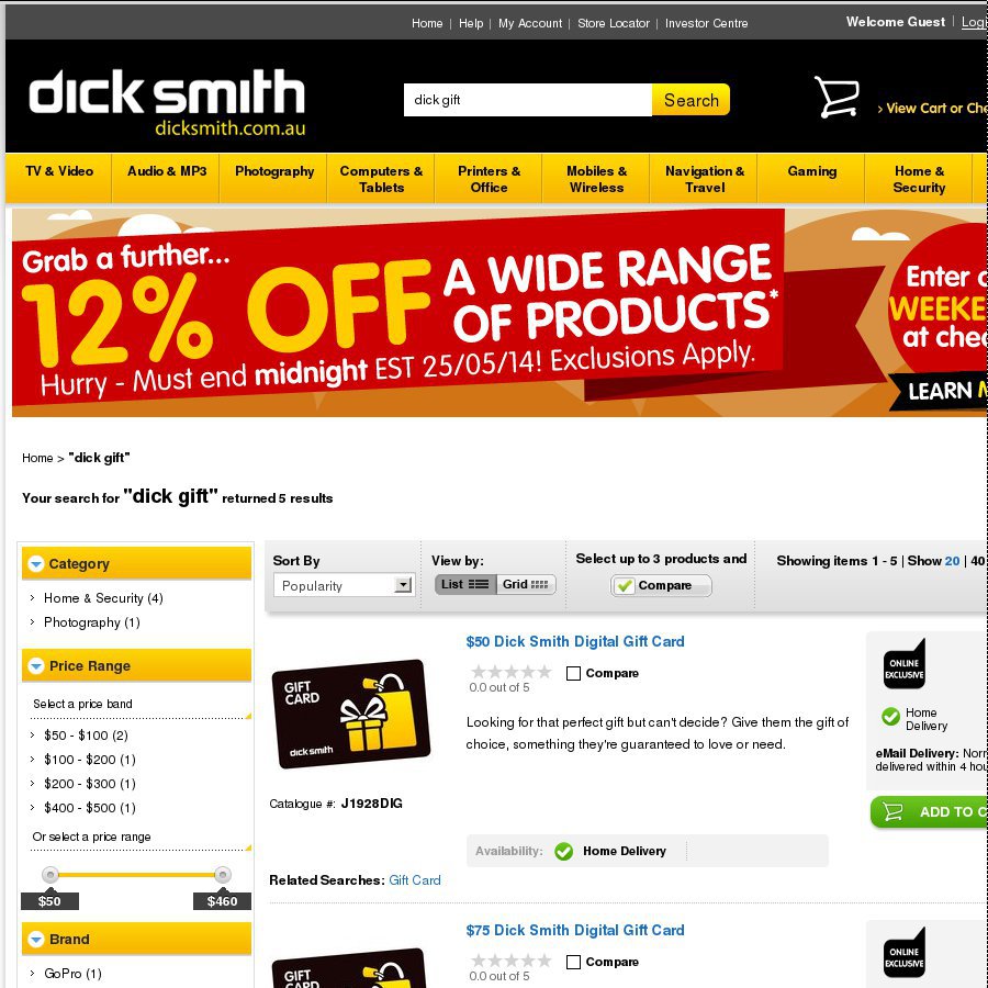 12 off Dick Smith Gift Cards with Any Eligible Purchase Dick Smith Only) OzBargain