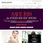 Save $20 for Every $50 Spent on Already Reduced Clothing & Accessories at David Jones