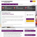 Cashrewards Cashback Reward Increased to 12% for Sunglass Hut (Was 10%) + AmEx Offer