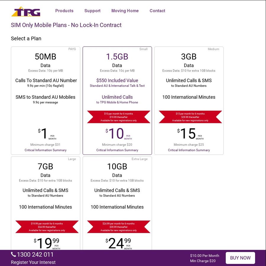 Tpg 4g Sim Only Mobile Plans (no Lock-in): 6 Months Half Price, $19.99 