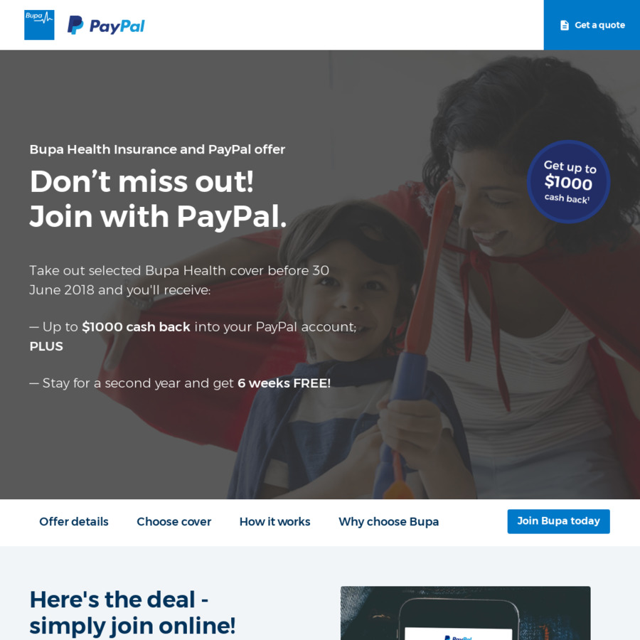 join bupa via paypal for cash back bonus up to 1000 for families