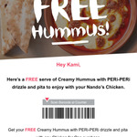 Free Hummus and Pita With Any 'Chicken for One' Purchase from PERi Perks Club at Nando's (PERi-Perks Members)