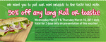 SumoSalad - 50% off Any Long Roll or Toastie *Excludes Stores in WA & Mildura (Vic)