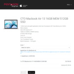 CTO MacBook Air 13 2018 Intel Core i5-8210Y, 16GB MEM 512GB SSD $2569 (RRP $2769) + $1 Shipping @ Pentagon