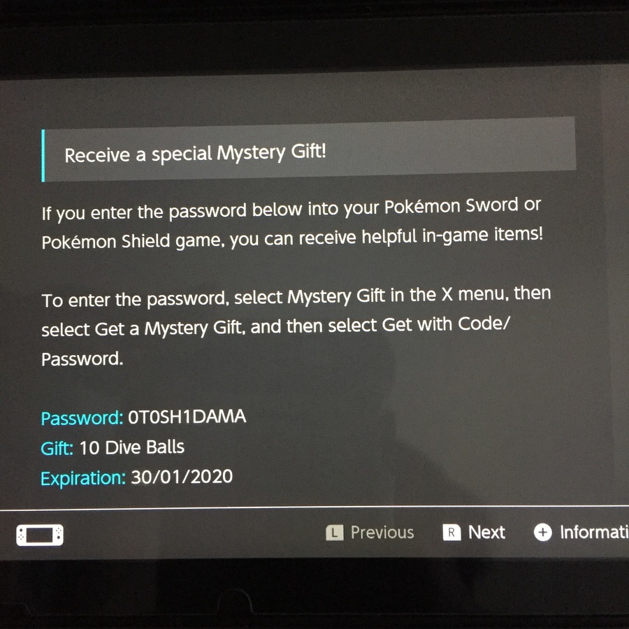 Pokemon Sword Mystery Gift Codes List