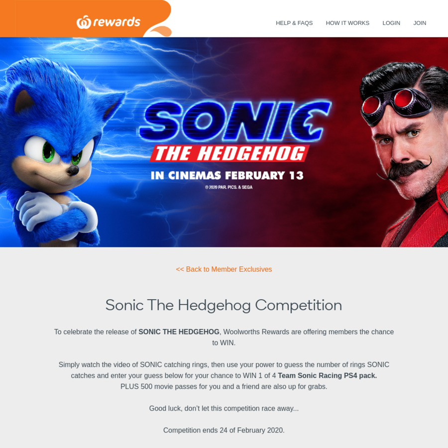 Win 1 of 4 Team Sonic Racing PlayStation 4 Packs Worth $538.90 or 1 of 500 Double Passes to Sonic the Hedgehog from Woolworths
