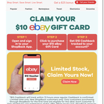 $10 Cashback When You Buy a $10 eBay Gift Card (New Customers Only) @ ShopBack AU