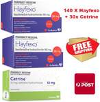 140x Hayfexo Fexofenadine Hydrochloride + 30x Cetrine, Cetirizine $29.99 Delivered @ PharmacySavings
