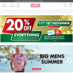 20% off Site Wide Including Schoolwear + $10 Delivery ($0 with $100 Order) @ Lowes