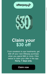 Afterpay $30 off $60