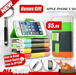 New iPhone 5 Colorful Leather Wallet Flip Case + Aluminum Cover $5.89 2xScreen Protector Stylus