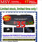 MSY 1 Day Sale - $35 Gigabyte K7 Backlit Keyboard, $37 4-Port NetGear Powerline Kit +Switch