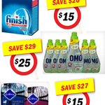 6x OMO 825ml $25.00, 72x Libra Invisible $15.00, 114x Finish Dishwasher Tablets $15.00 VIC ONLY