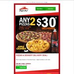 Pizza Hut Deals - 2 Pizzas + Apple Crumble + 1.25l Drink $30 Delivered