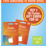 2 x $30 iTunes Gift Cards for $45 @ Big W (In Store Only)