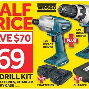 Wesco 18V Cordless Driver Drill and Impact Driver 69 save 70