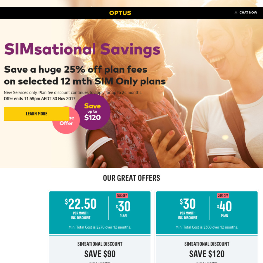 25% off BYO Optus Sim Plans Unlimited SMS &amp; Calls 15GB $30/12 Months